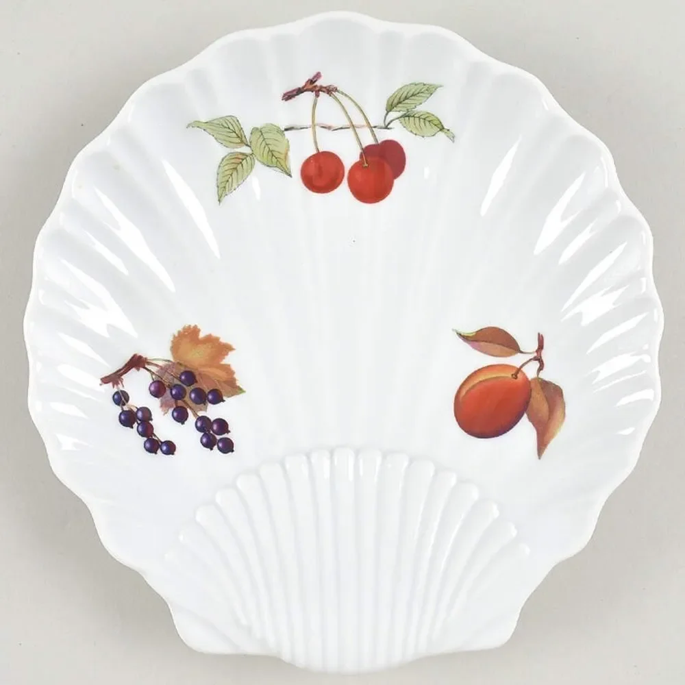 Vintage Royal Worcester Evesham Large Shell Shaped Serving Dish Fruit Design